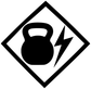 Square vinyl decal featuring black kettlebell and lightning bolt icon