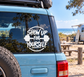 Fitness vinyl decal: white 'Show Up for Yourself' text with dumbbells on car window