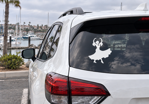 Car rear window vinyl silhouette dance decal, white figure on dark glass