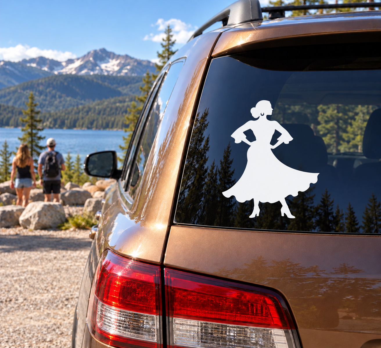 Flamenco dancer vinyl decal, white silhouette on car window