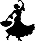 Flamenco dancer vinyl decal silhouette with low fan pose, black figure on white