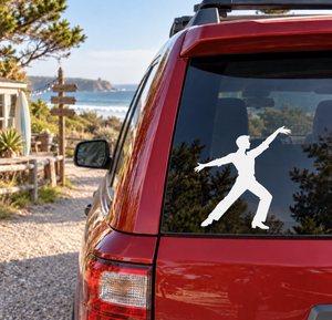Flamenco dancer vinyl decal on red car rear window, black dancer silhouette