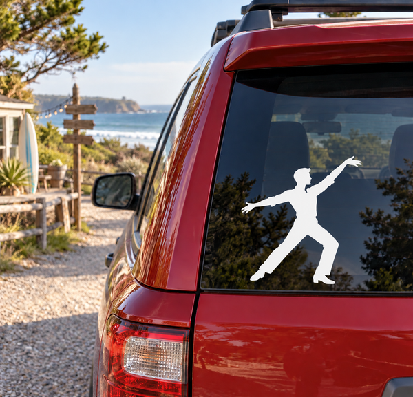 Flamenco dancer vinyl decal on red car rear window, black dancer silhouette