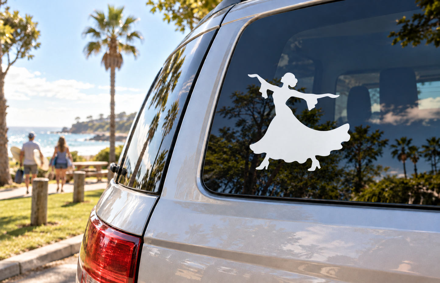 Black flamenco dancer silhouette vinyl decal on car window