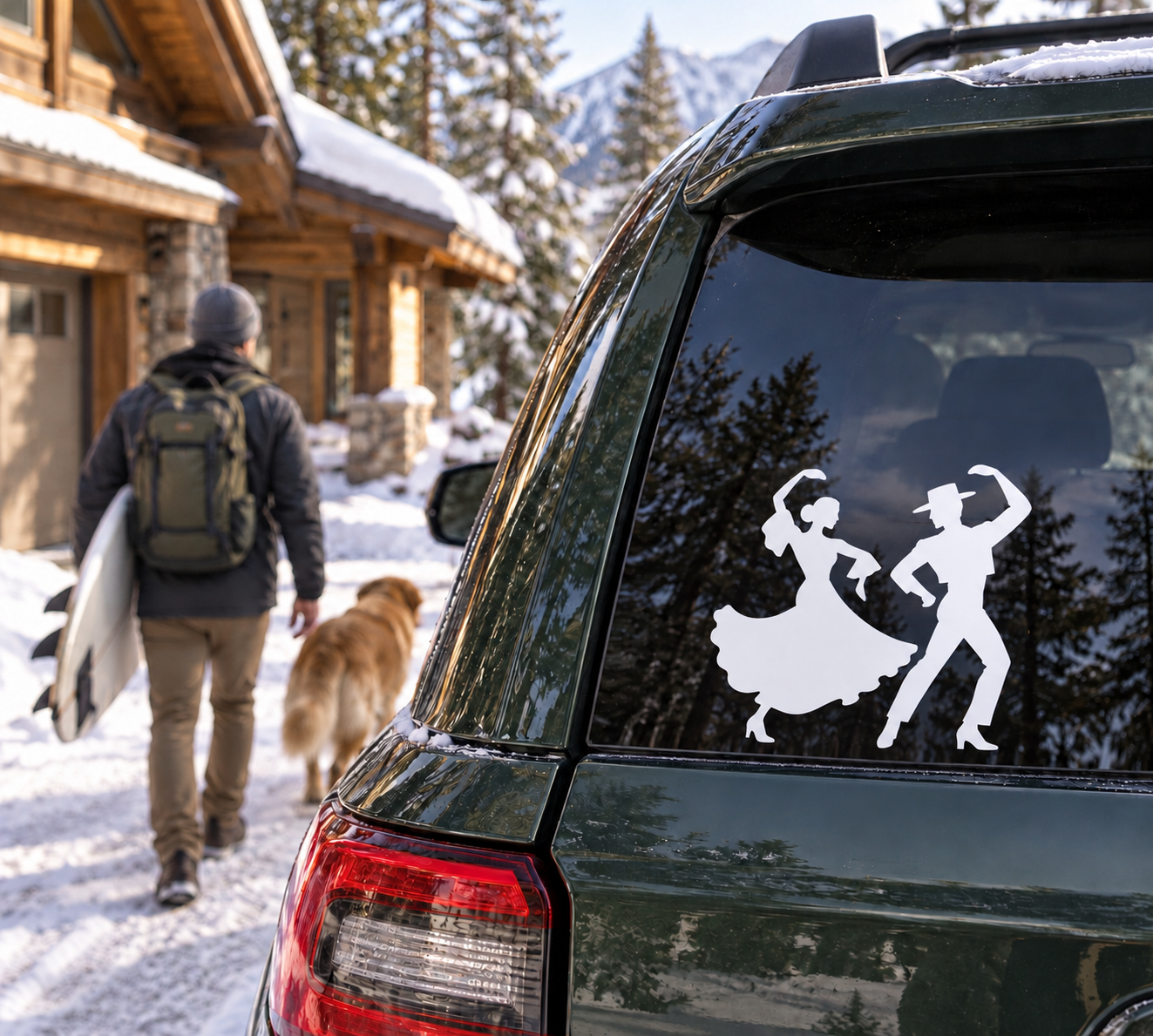Flamenco vinyl decal with dancing couple silhouette on car window