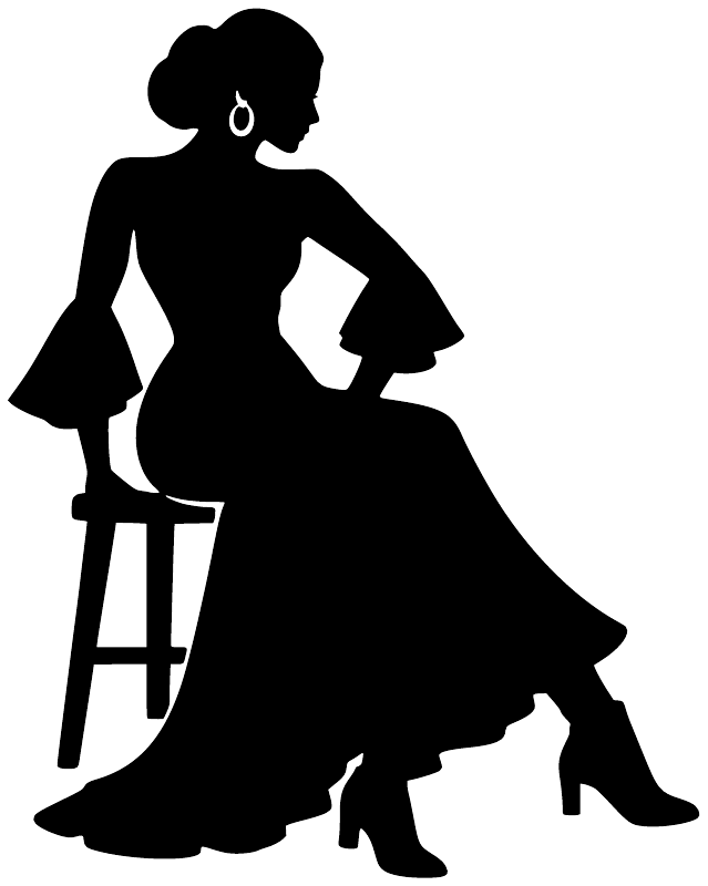 White flamenco dancer vinyl decal silhouette with tambourine and flowing dress