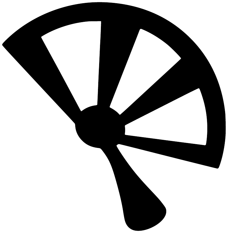 Vinyl decal featuring a stylized open fan icon in black and white