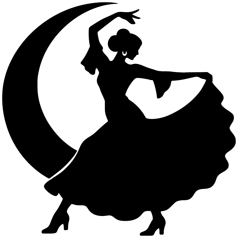 Flamenco dancer vinyl decal silhouette: black crescent moon and woman figure