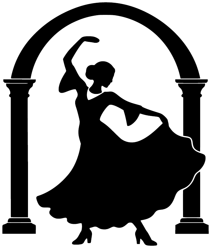 Flamenco dancing arch vinyl decal: black dancer silhouette under arch with fluted columns