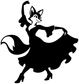 Black-and-white dancing fox vinyl decal with flamenco hat, isolated on white background.