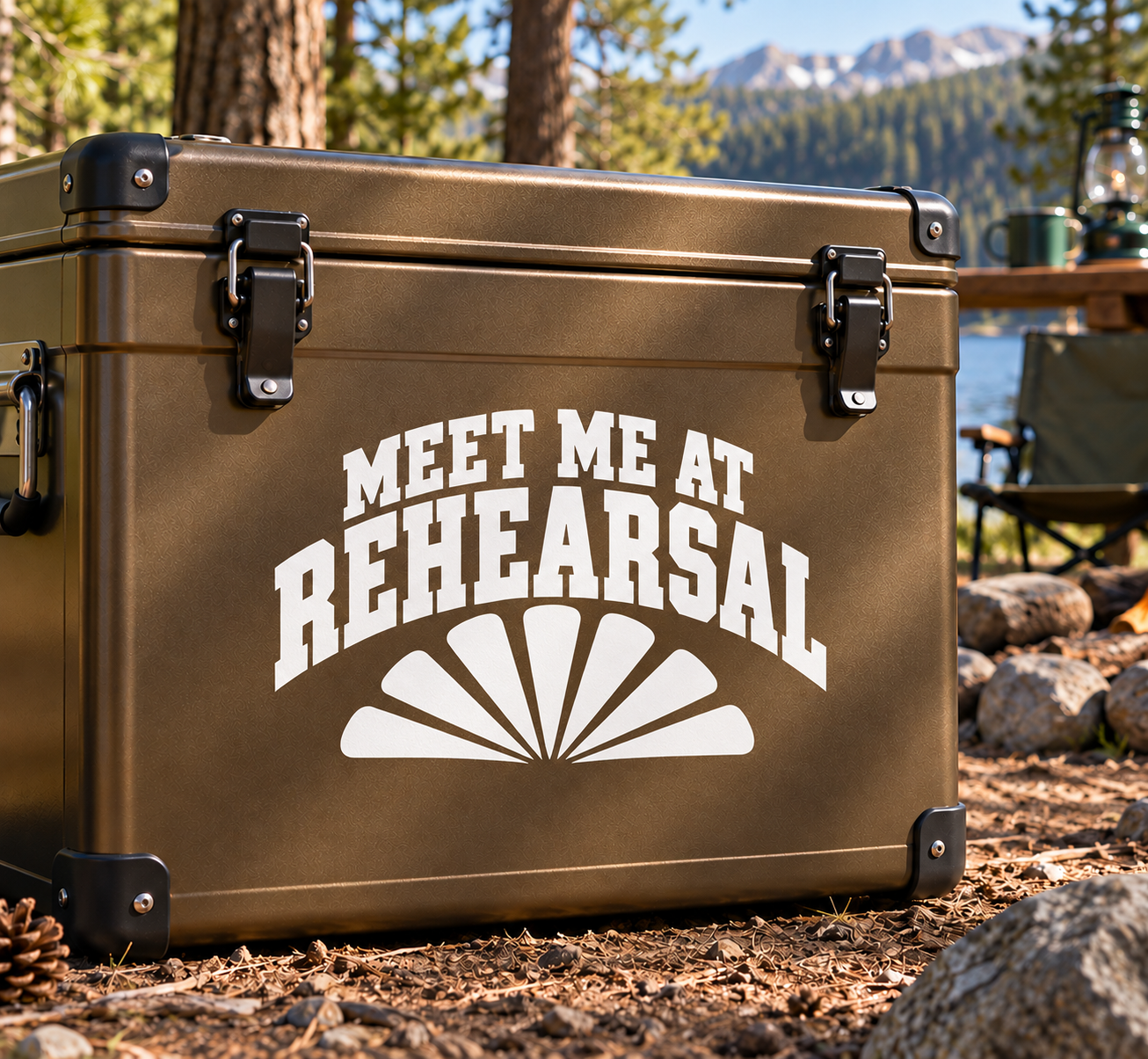 Vinyl decal with 'MEET ME AT REHEARSAL' text and semicircle fan graphic