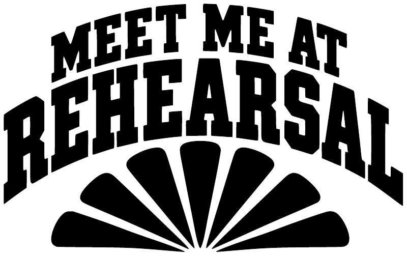 Vinyl decal close-up with bold 'MEET ME AT REHEARSAL' lettering and fan icon