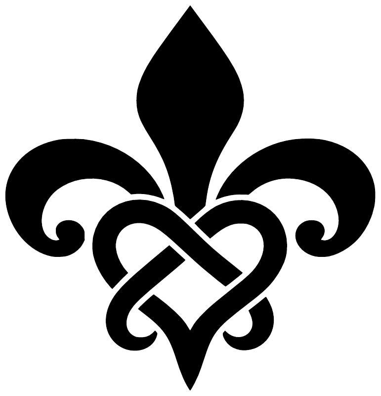 Black fleur-de-lis heart knot vinyl decal, close-up of interlaced knot