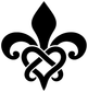 Black fleur-de-lis heart knot vinyl decal, close-up of interlaced knot