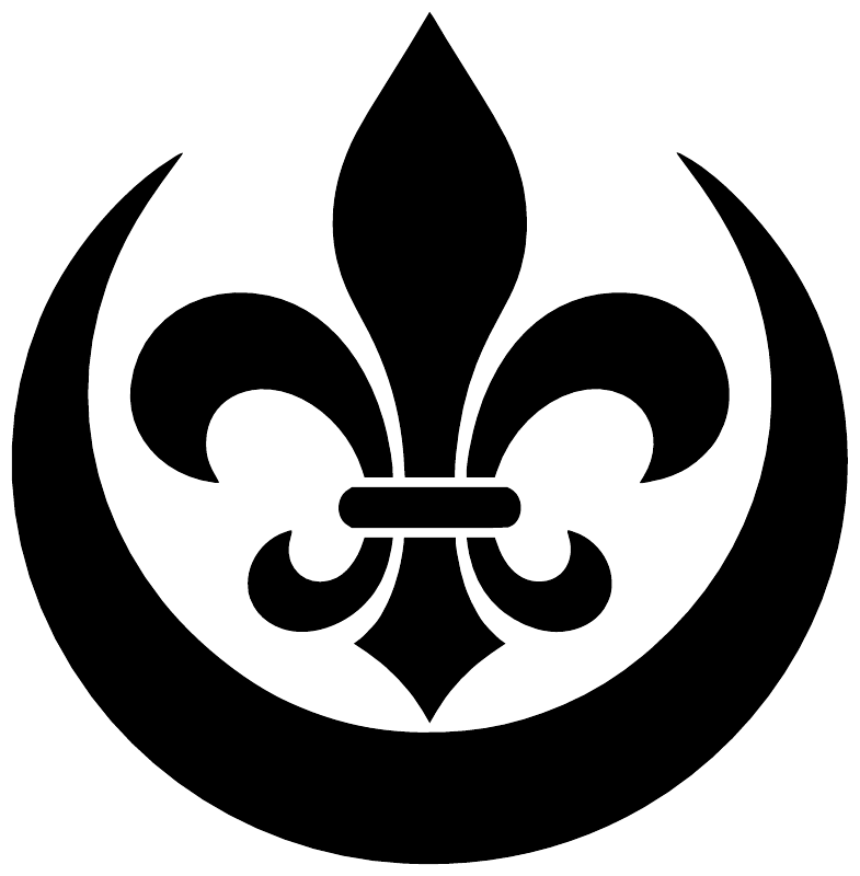Close-up black fleur-de-lis and crescent vinyl decal with swirls