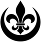Close-up black fleur-de-lis and crescent vinyl decal with swirls
