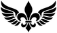 Close-up black fleur-de-lis vinyl decal with detailed wings and scroll accents
