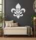 Fleur-de-lis and rose vinyl decal, white design on dark wall