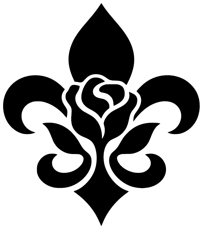 Fleur-de-lis and rose vinyl decal, black and white monochrome graphic