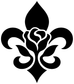 Fleur-de-lis and rose vinyl decal, black and white monochrome graphic