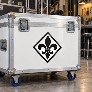 Diamond-shaped vinyl decal with black fleur-de-lis icon