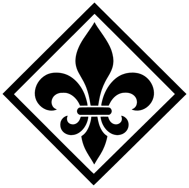 Close-up diamond fleur-de-lis vinyl decal in black on white
