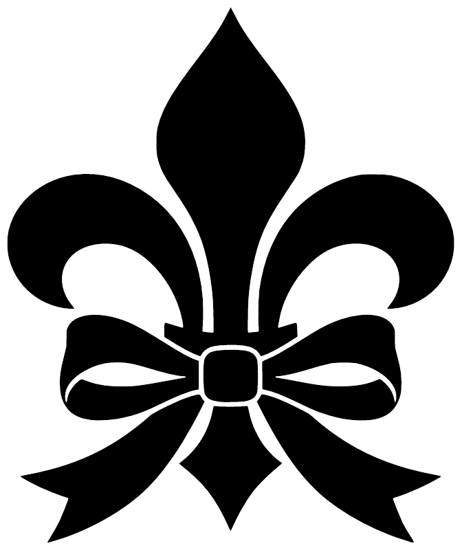 Black fleur-de-lis vinyl decal with bow ribbon detail, large centered