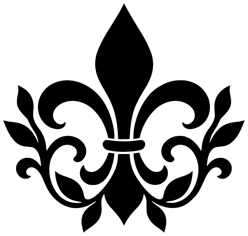 Black fleur-de-lis botanical scroll vinyl decal, close-up