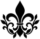 Black fleur-de-lis botanical scroll vinyl decal, close-up