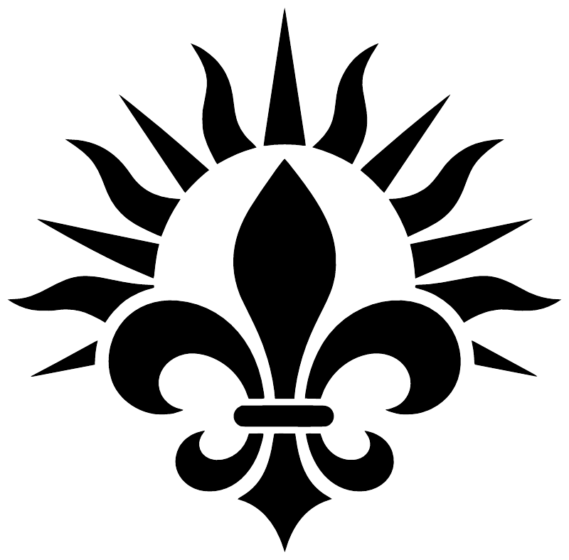 Fleur-de-lis sunburst vinyl decal with fleur icon, black and white