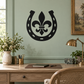 Black horseshoe vinyl decal with fleur-de-lis and small cutout details