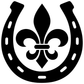 Close-up black horseshoe vinyl decal with centered fleur-de-lis symbol