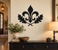 Black fleur-de-lis and oak leaf vinyl wall decal with bold silhouette