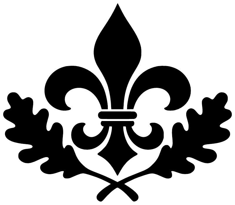 Black fleur-de-lis and oak leaf vinyl wall decal, large close-up design