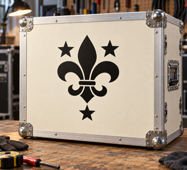 Black fleur-de-lis vinyl decal with three stars pattern