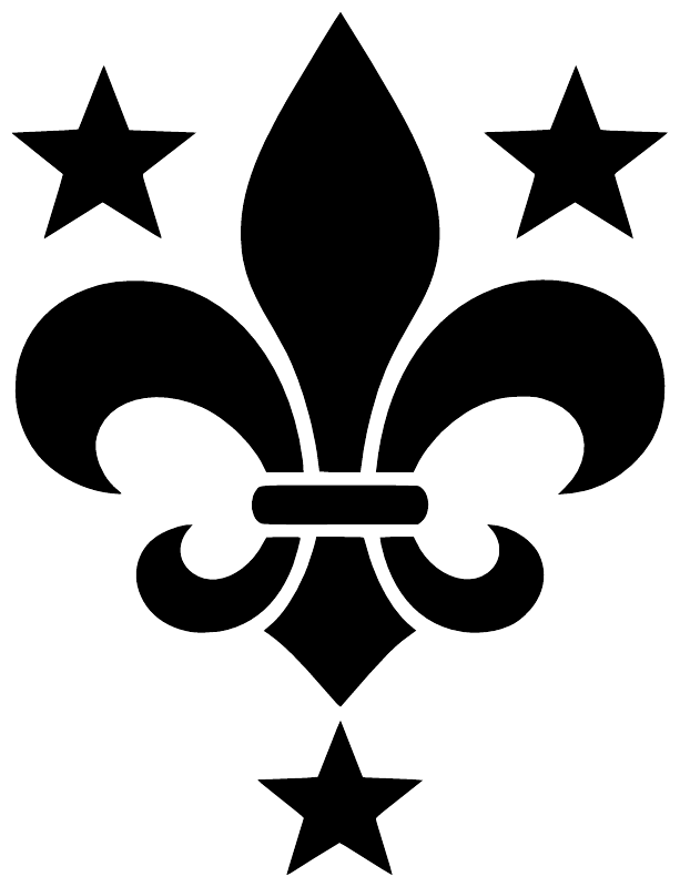 Black fleur-de-lis vinyl decal with four-point star accents