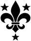 Black fleur-de-lis vinyl decal with four-point star accents