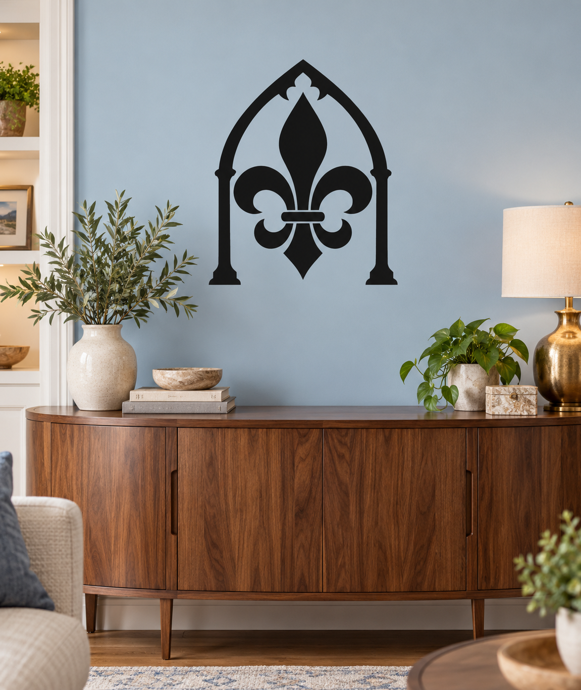 Black gothic arch fleur-de-lis vinyl decal