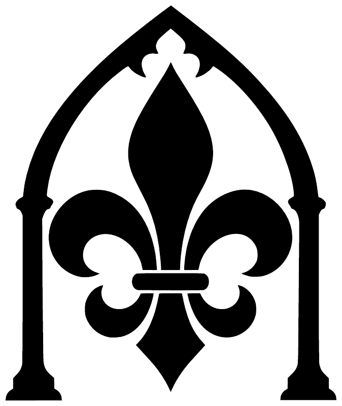 Black gothic arch vinyl decal with fleur-de-lis shield pattern