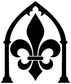 Black gothic arch vinyl decal with fleur-de-lis shield pattern