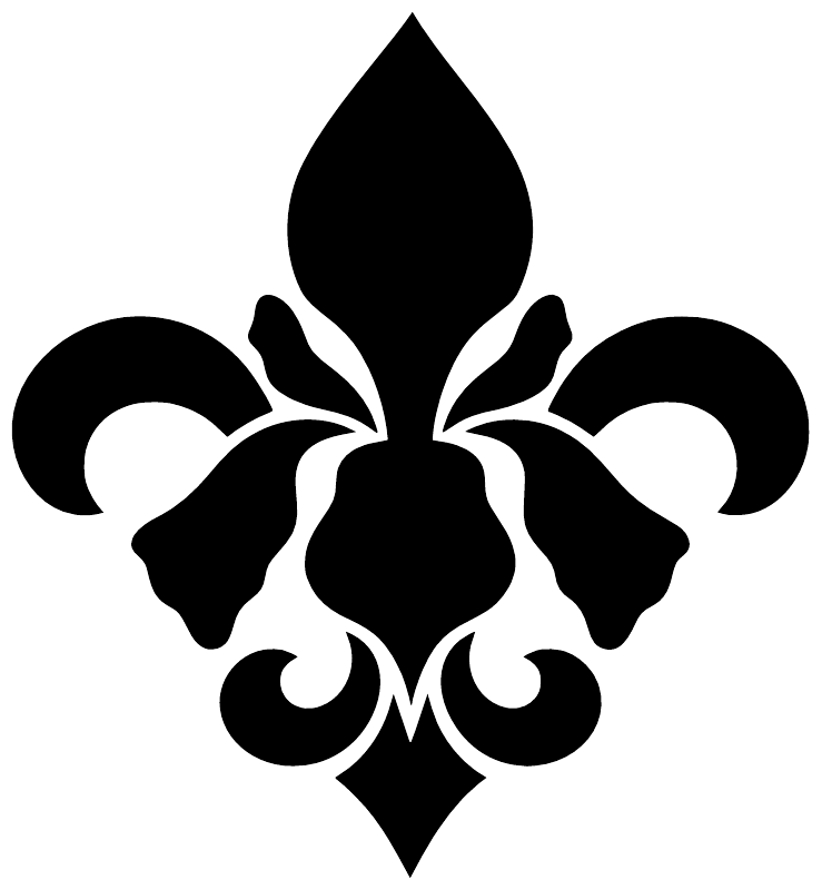 Black fleur-de-lis and iris vinyl decal, close-up of botanical outline