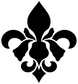 Black fleur-de-lis and iris vinyl decal, close-up of botanical outline
