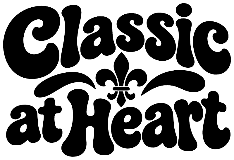 Black vinyl decal with bold “Classic at Heart” text and fleur-de-lis motif