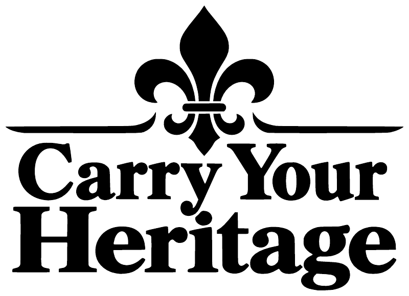 Black vinyl decal with fleur-de-lis topper and large 'Carry Your Heritage' lettering