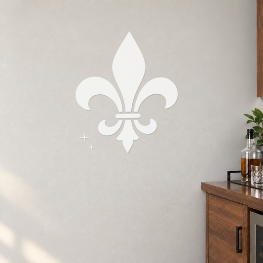Fleur-de-lis emblem vinyl decal with small four-point sparkle accents, mirrored pair