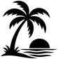 Palm tree and sunset vinyl decal, black silhouette with sun and ocean waves