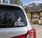 Florida pelican vinyl decal on car rear window, pelican above FLORIDA text
