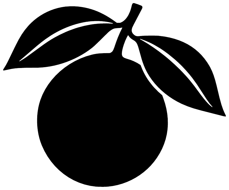 Orange fruit vinyl decal graphic with black leaves on white background
