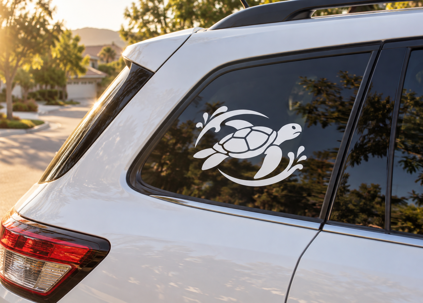 Sea turtle swim vinyl decal for car window, black and white turtle graphic