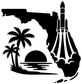 Florida Space Coast rocket vinyl decal: black silhouette of Florida, palms, waves, rocket